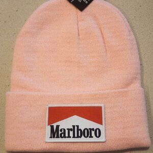 Marlboro Patched Knit Cuffed Beanie in Soft Pink